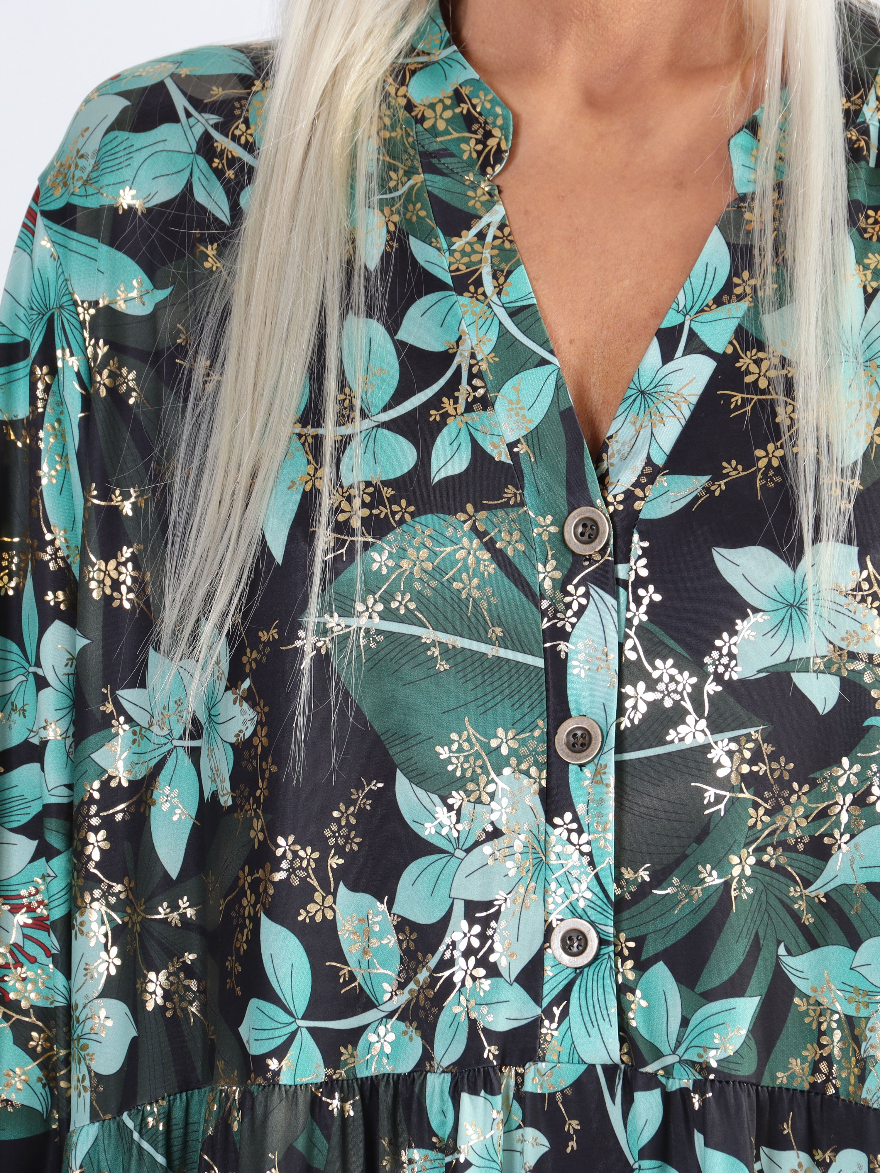 Milano Gold Flower - Lång plus size klänning med lager på lager look